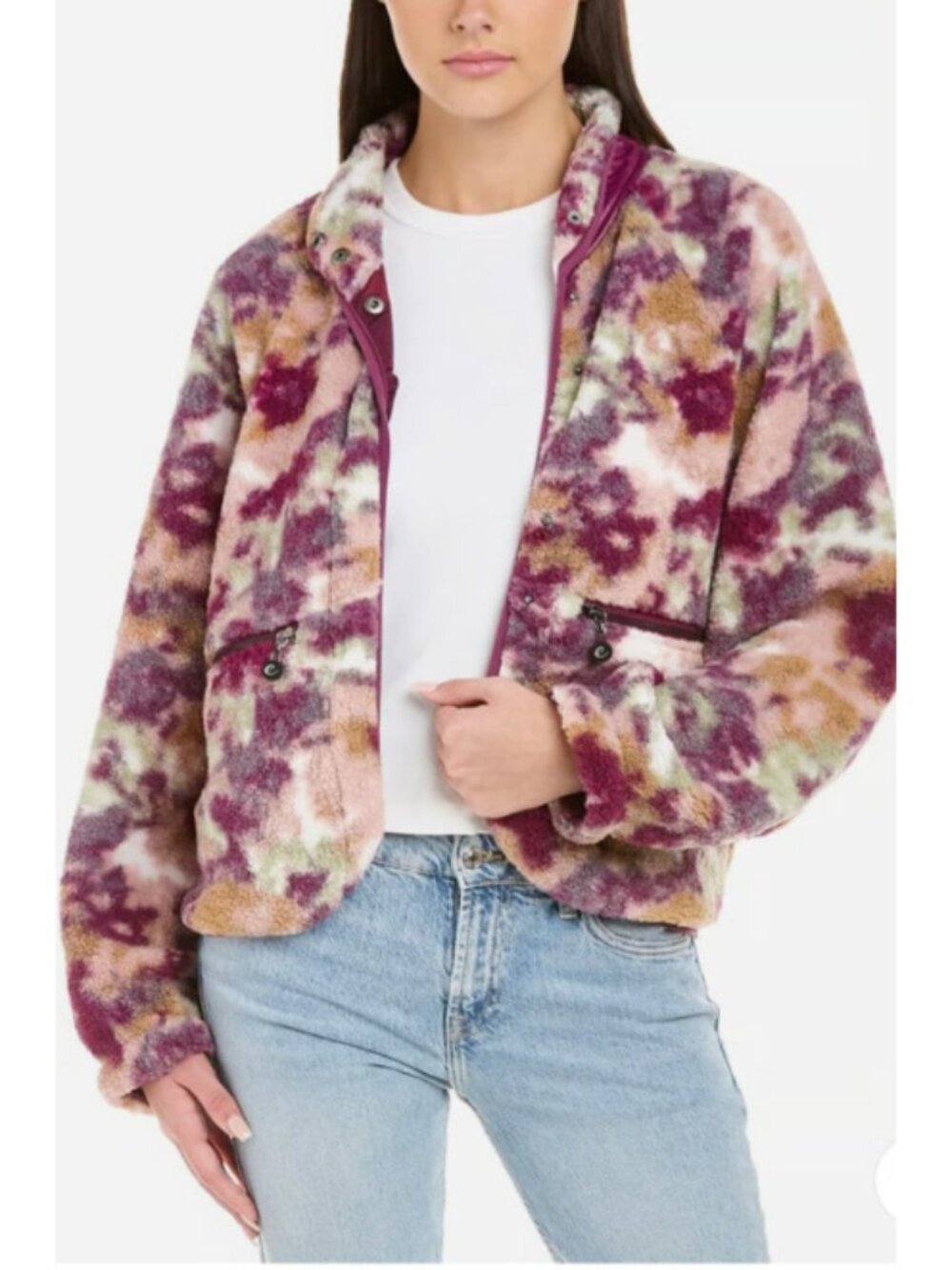 NWT Johnny Was Calme Purple Floral Sherpa Jacket L